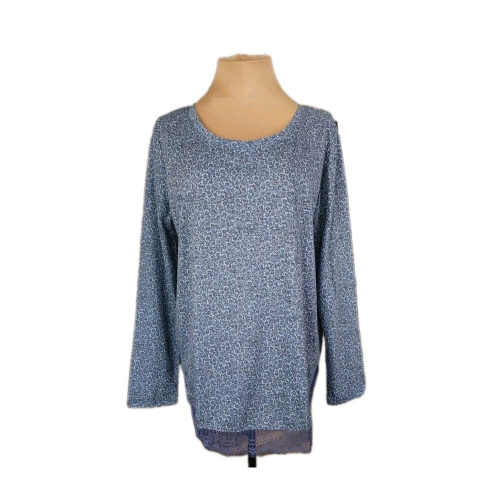 Lauren Conrad Blue Floral Knit Top with Lace Hem & Back Bow Size‎ Medium NWT